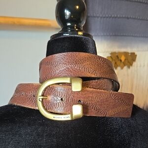 Michael Kors Brown Leather Belt with Goldtone Horseshoe Buckle